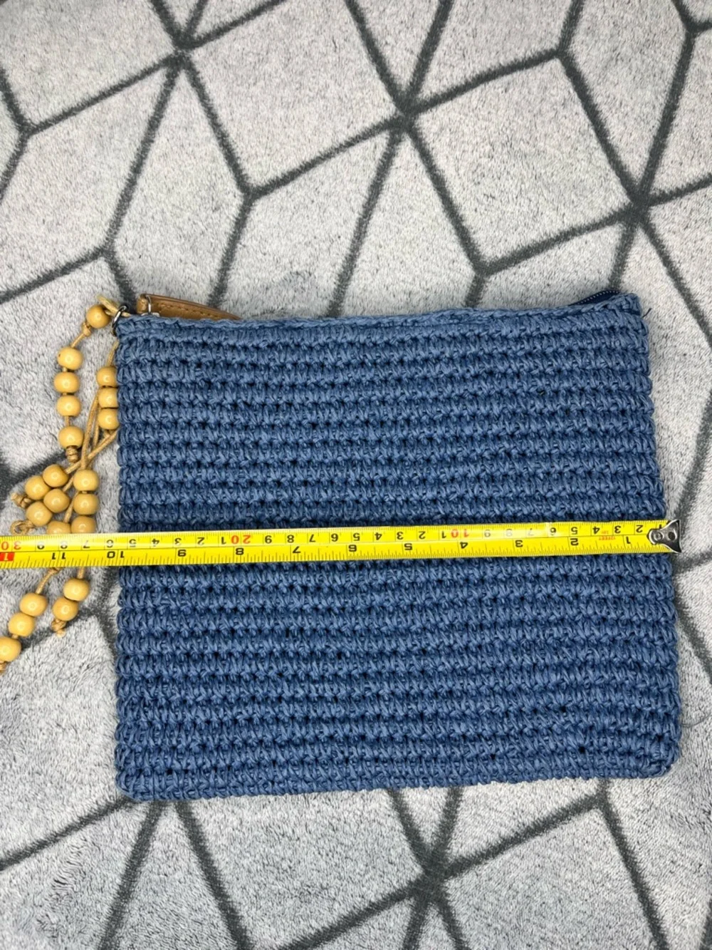 Straw Studios Handcrafted Bohemian Navy Raffia Crochet Clutch w Beaded Tassel